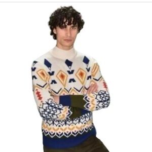 Vintage Paisley & Gray Multicolor Geometric ski Sweater Pullover Heavy Knit